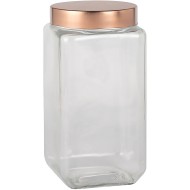 Porta Mantimento 2 Litros 11x23cm Quadrado Com Tampa Metal Cobre